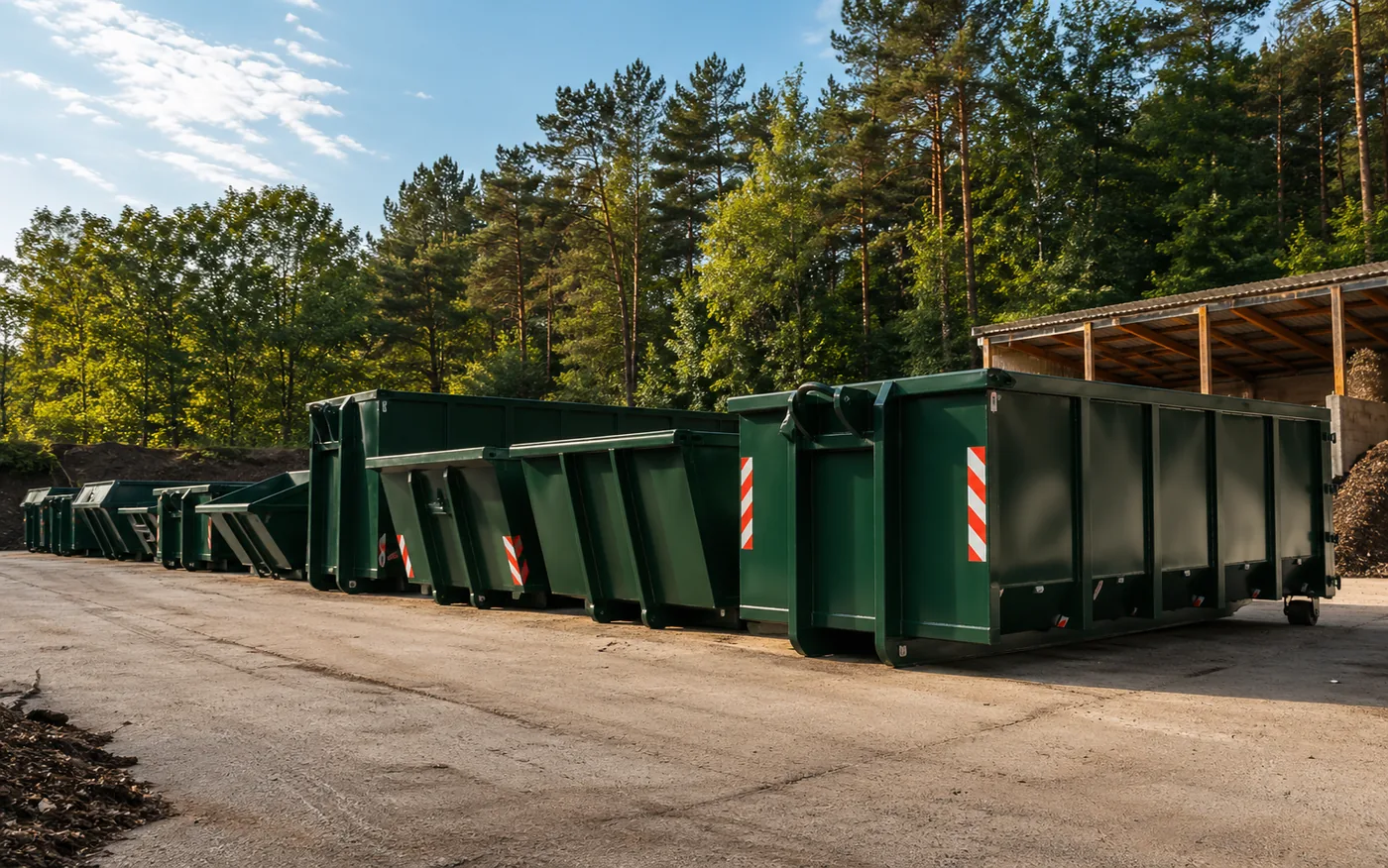 Moderne Containerreihe auf einem Betriebshof